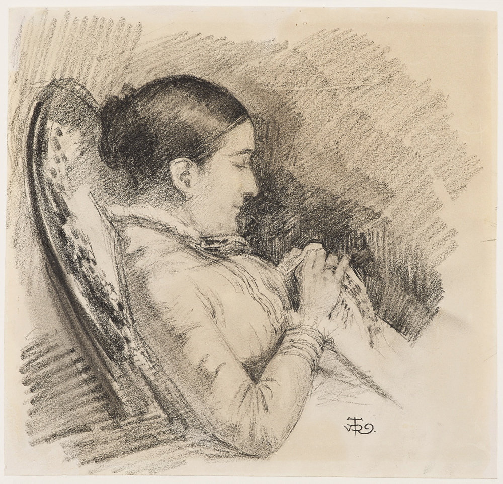 Madame Alexandre de Burlet sewing